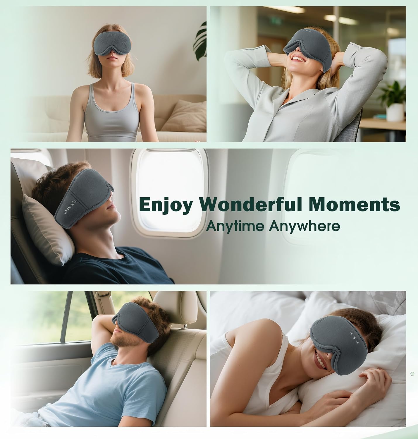Sleep Mask with Headphones Bluetooth 5.4, LC-dolida Wireless Music Eye Mask for Sleeping Headphones with Soft Bamboo Cotton Cooling Breathable,Ultra-Thin Stereo Speaker for Side Sleepers-Khaki