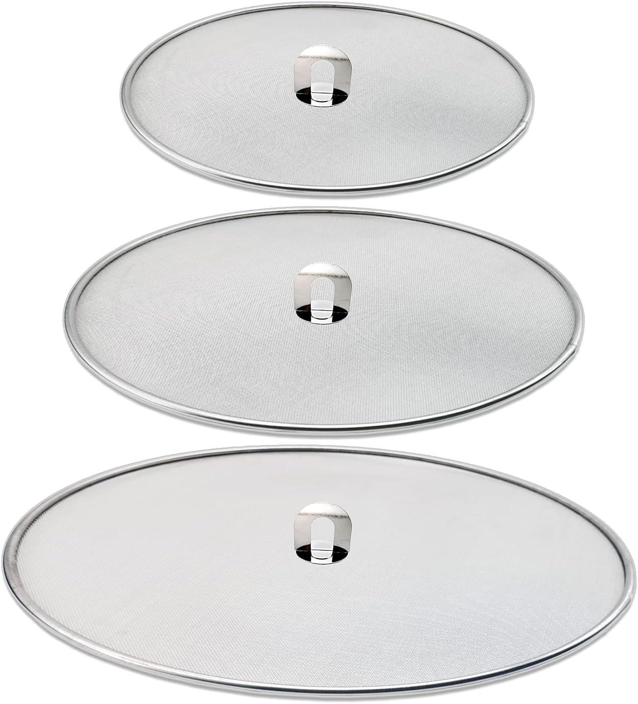 3 Pack Grease Splatter Screen for Frying Pan 9.8,11.5,13 Inch | Grease Splatter Guard Shield with Fold Flat Knob-No Cooking Oil Mess–No Burns–Ultra Fine Mesh Lids-Rust Free Stainless Steel