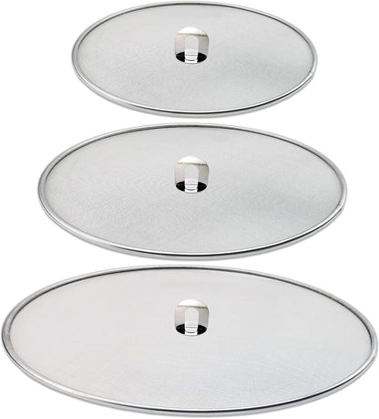 3 Pack Grease Splatter Screen for Frying Pan 9.8,11.5,13 Inch | Grease Splatter Guard Shield with Fold Flat Knob-No Cooking Oil Mess–No Burns–Ultra Fine Mesh Lids-Rust Free Stainless Steel