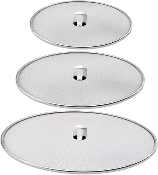 3 Pack Grease Splatter Screen for Frying Pan 9.8,11.5,13 Inch | Grease Splatter Guard Shield with Fold Flat Knob-No Cooking Oil Mess–No Burns–Ultra Fine Mesh Lids-Rust Free Stainless Steel