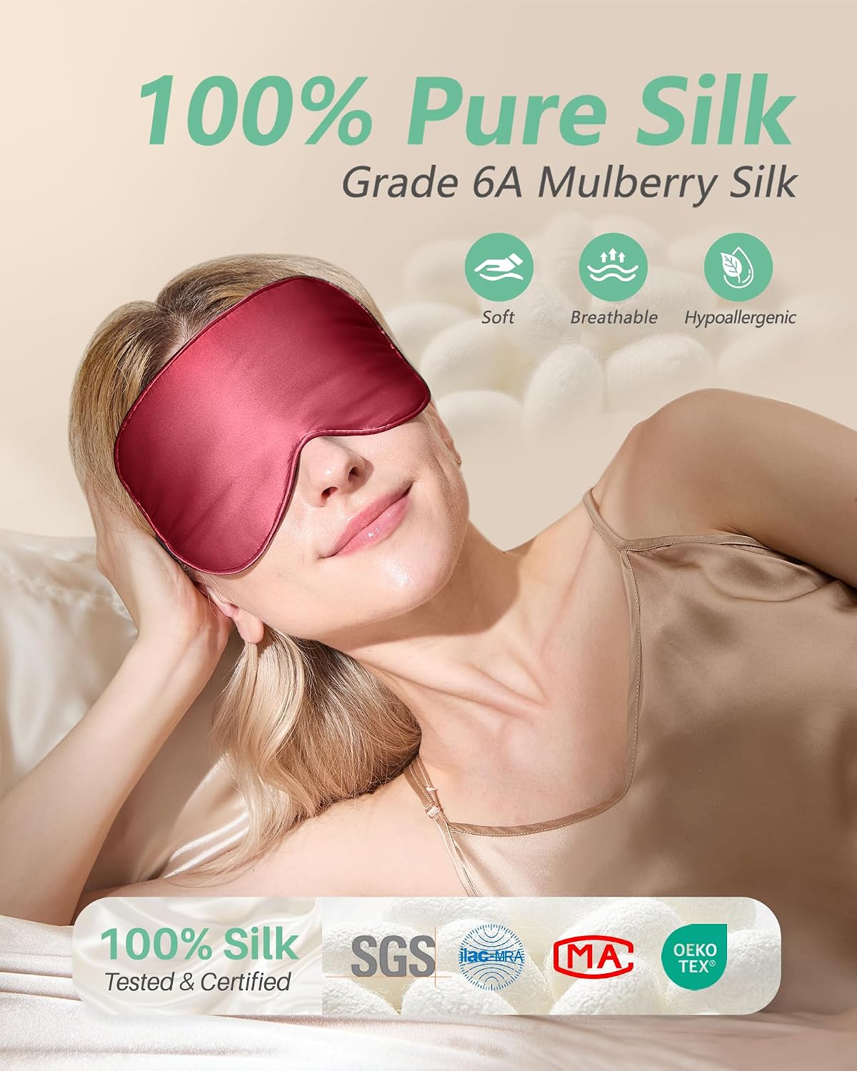 BeeVines 100% Mulberry Silk Sleep Mask, Light Blocking Eye Masks (2 Packs)
