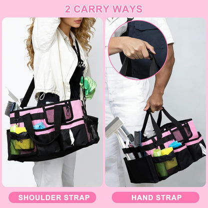 Large Wearable Cleaning Caddy Bags, Cleaning Supplies Organizer with Adjustable Shoulder Straps & Divider, 14 inch Black Tool Bag for Housekeepers & Cleaners