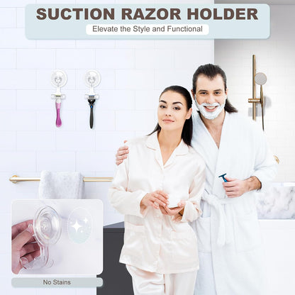 VIS'V Shower Suction Cup Razor Holder for His and Hers, Clear, 2 Pcs | Removable and Reusable, Clear Invisible Design, Locking Suction Technology, Dual Vacuum Suction, Fit for Smooth Flat Surfaces