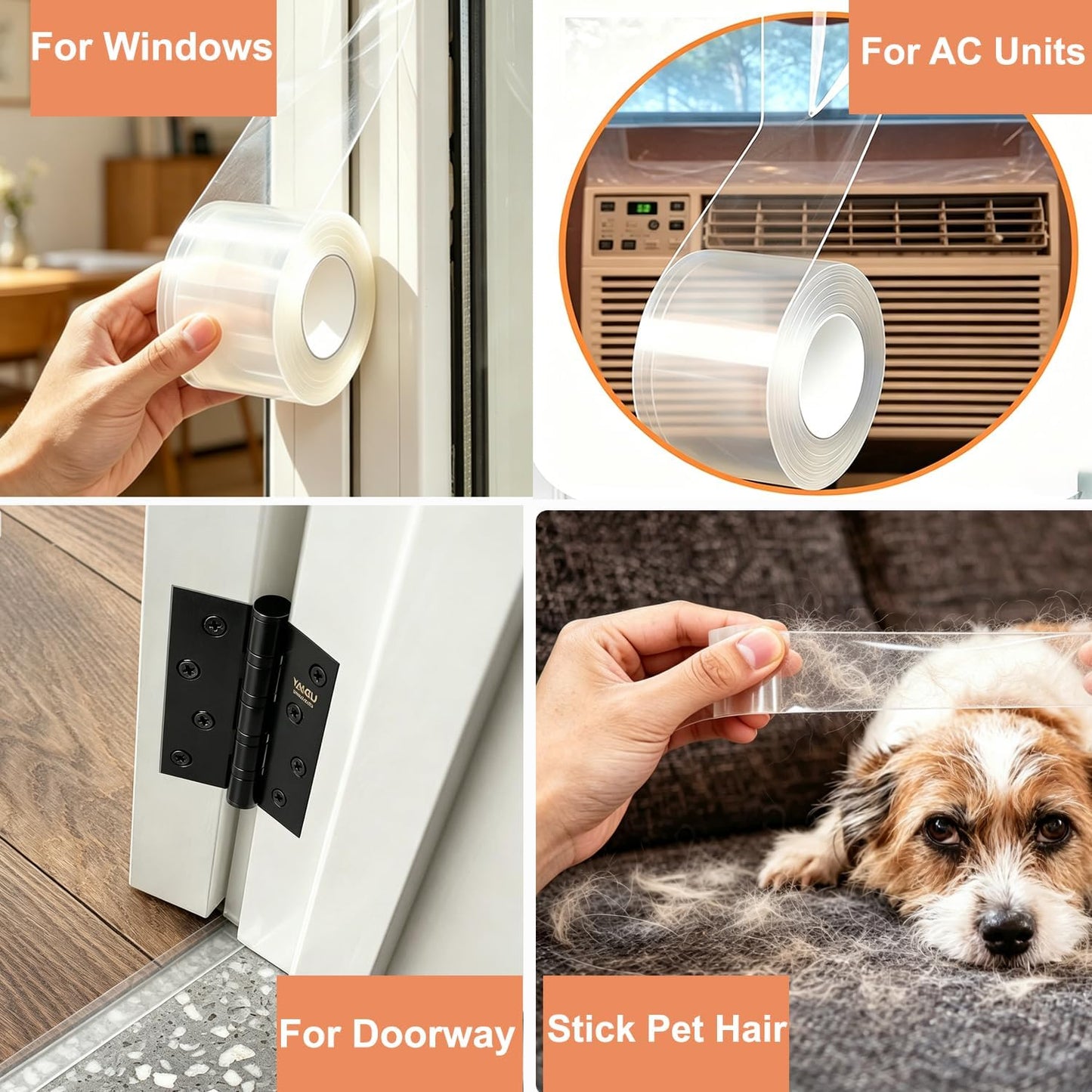 Window Sealing Tape 2 Inch x 33 FT Transparent Window Draft Insulation Residue-Free Clear Weather Stripping Caulk Tape Windproof Weatherproof Window Seal AC Units for Window Glass, Doors Gaps