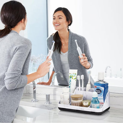 GFWARE Black Toothbrush Holder - 7 Slots Bathroom Organizer Countertop with Drainage Matte Black Electric Toothbrush and Toothpaste Holder for Bathroom Accessories Organization Vanity Sink Storage | Detachable 7 Slots Matte Black Kid Electric Toothbrush