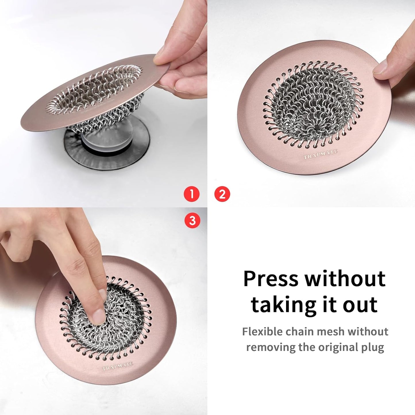 TRAPMATE Shower Drain Hair Catcher, 4.4" Anti-Clogging Bathtub Drain Cover | Easy Flip Cleaning, Traps Hair with Fast Drainage, Anti-Slip Drain Protector Fits Regular & Pop-up Drains (Patented Product)