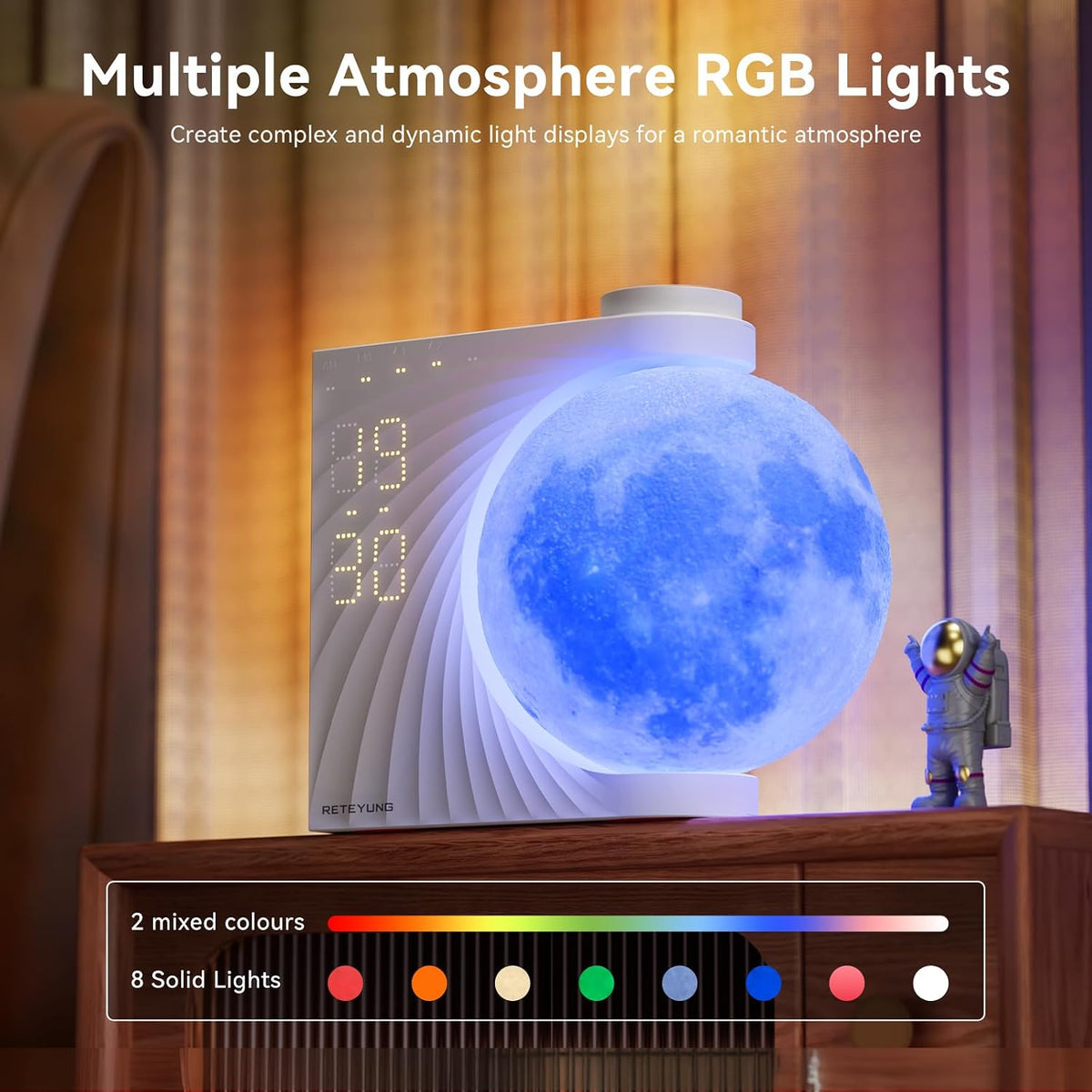 RETEYUNG Sunrise Alarm Clocks Sound Machine Moon Lamp for bedrooms