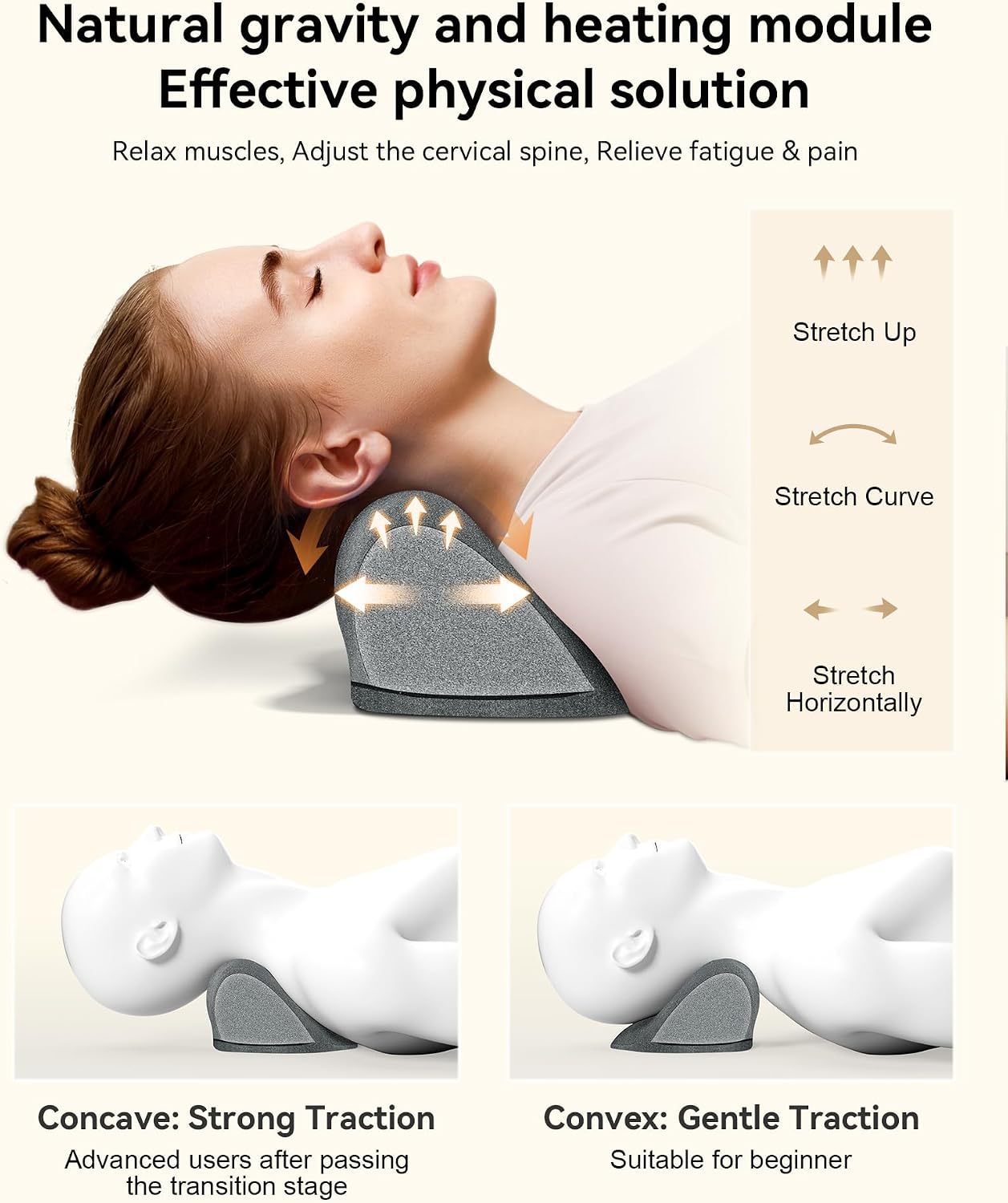 Heated Neck Stretcher for Pain Relief - Neck and Shoulder Relaxer Graphene Heated Cervical Traction Device Neck Pillow Corrector Chiropractic for TMJ Pain Relief and Cervical Spine Alignment Grey