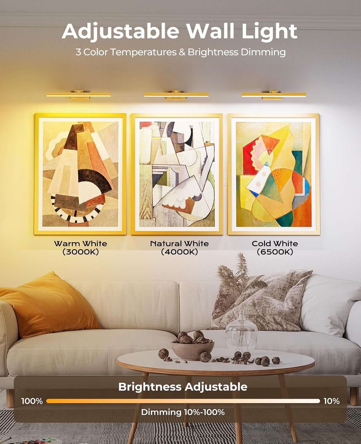 Picture Light for Wall, 16in Battery Wall Sconce Art Light CCT Dimmable Magnetic Battery Lights for Painting with Remote Control for Gallery Artwork Living Room Portraits Hallway 2PCS Black