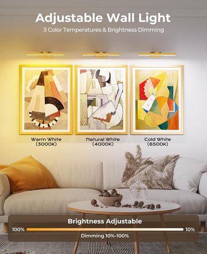 Picture Light for Wall, 16in Battery Wall Sconce Art Light CCT Dimmable Magnetic Battery Lights for Painting with Remote Control for Gallery Artwork Living Room Portraits Hallway 2PCS Black