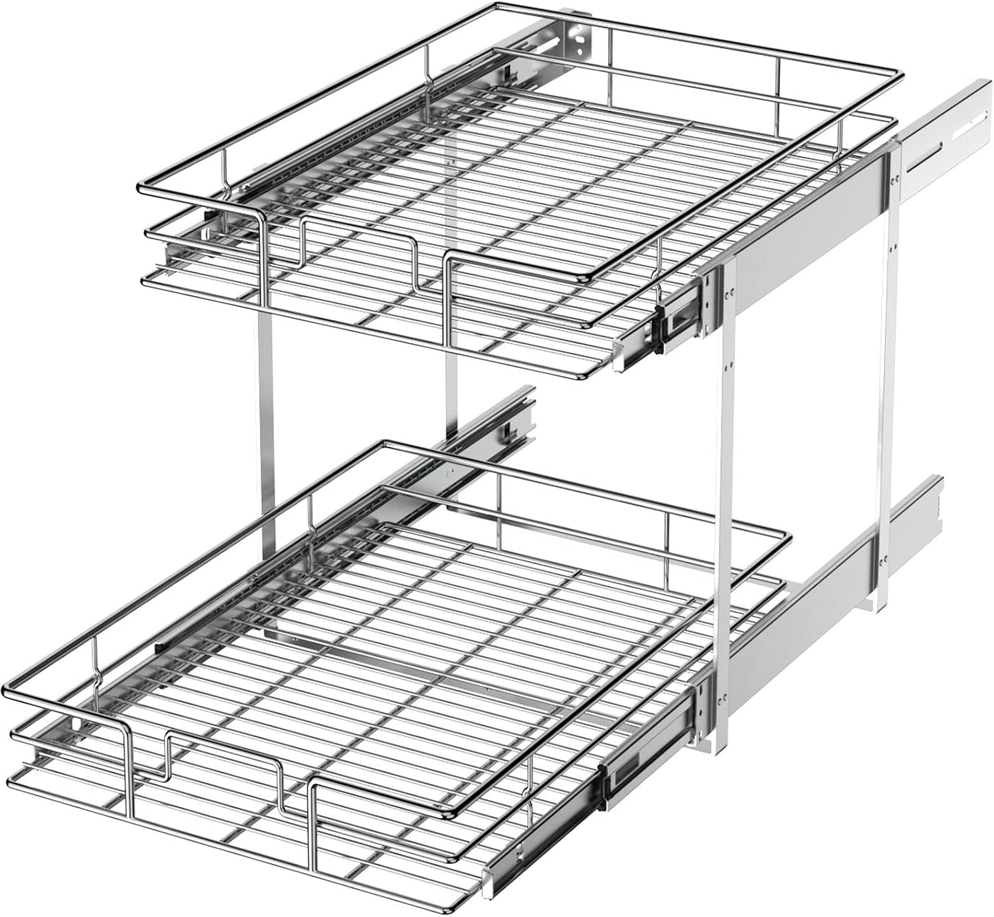 LOVMOR 2 Tier Individual Pull Out Cabinet Organizer 11" W x 18" D, Slide Out Kitchen Cabinet Storage Sliding Shelves