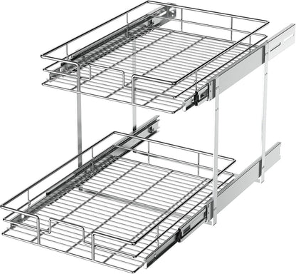 LOVMOR 2 Tier Individual Pull Out Cabinet Organizer 11" W x 18" D, Slide Out Kitchen Cabinet Storage Sliding Shelves