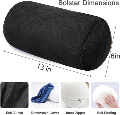 1 MIDDLE ONE Round Cylinder Bolster Pillow with Removable Cooling Cover, Tube Roll Cervical Pillow for Head, Neck, Back and Legs Support, 13"x 6", Grey