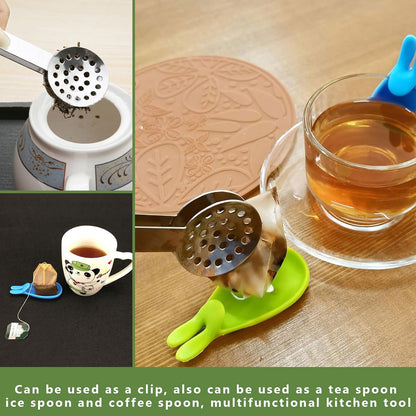 1 Pcs Tea Bag Squeezer,With 2pcs Bunny Silicone Tea Bag Holders | Round Stainless Steel Tea Bag Tongs,For Kitchen Bar Tools