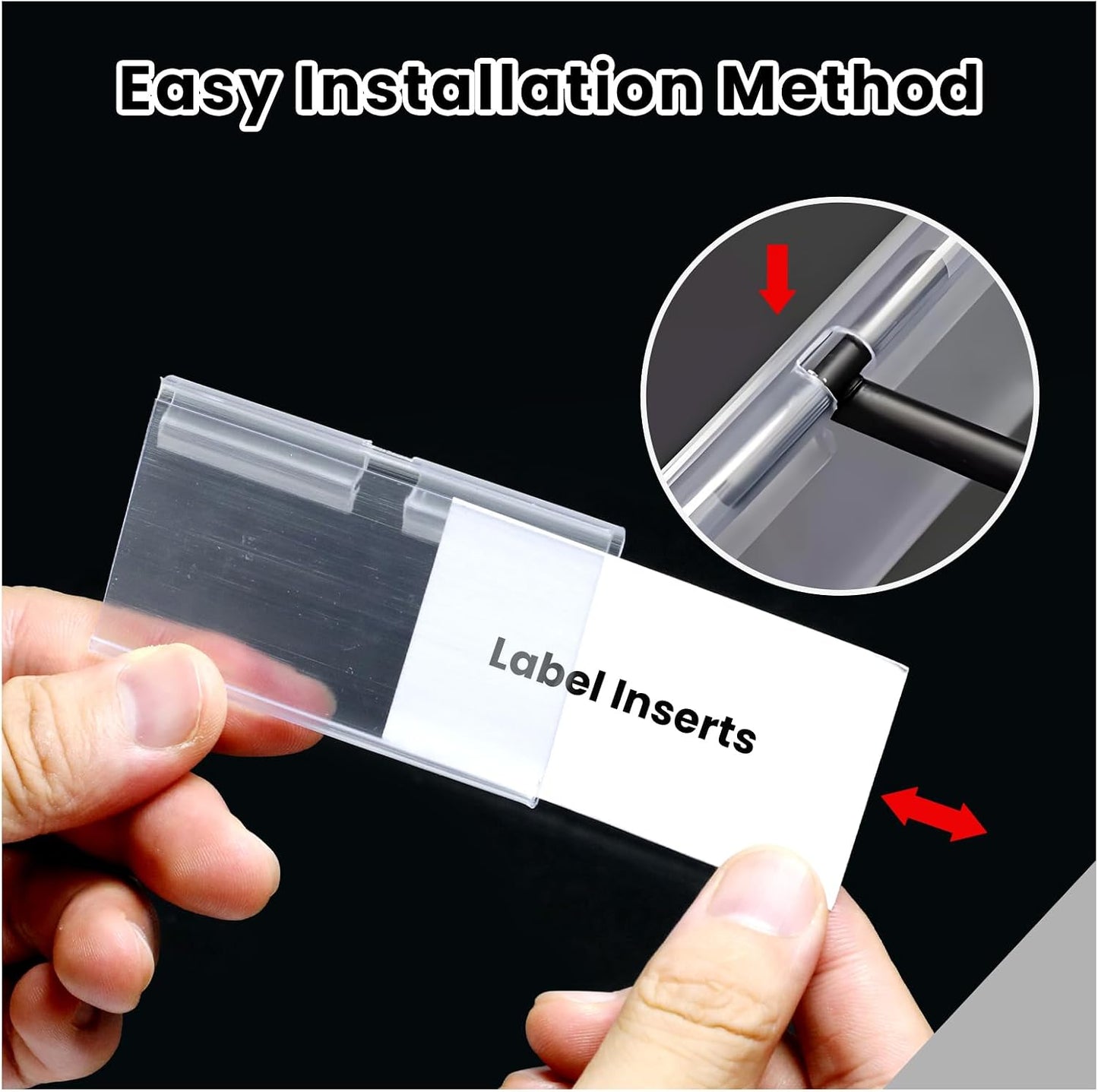 80 Pcs Clear Plastic Bin Labels Clips with 100 Pcs Label Papers Included, Basket Bin Labels Clip On, Wire Shelf Price Tags, Merchandise Sign Display Holder (2.75 × 1.65 Inch)