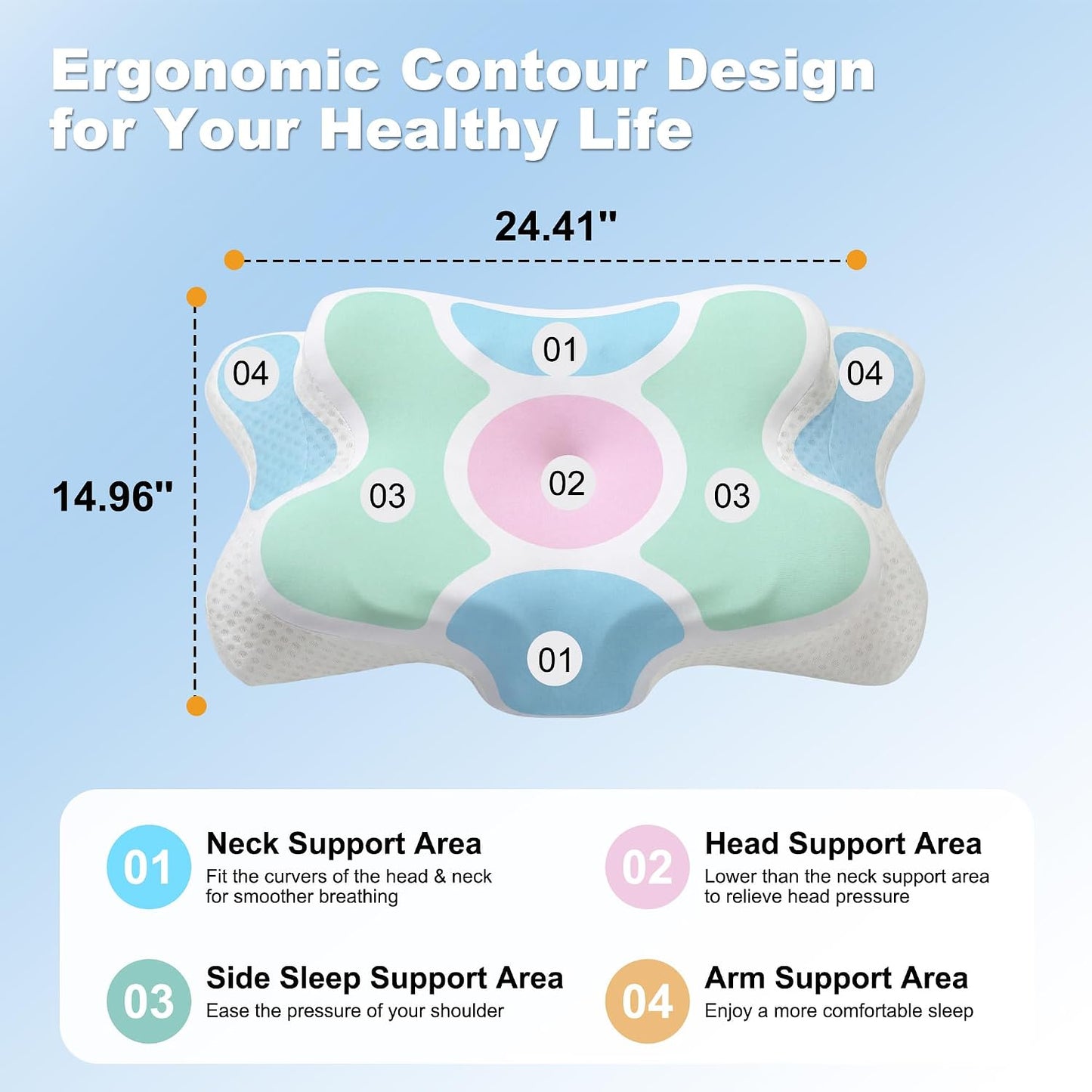 VYLEE Cervical Neck Pillow for Pain Relief, Ergonomic Memory Foam Pillow for Neck Support, Cooling Contour Orthopedic Pillow for Side, Back & Stomach Sleepers | Ergonomic contour pillow supports proper neck alignment for side, back & stomach sleepers