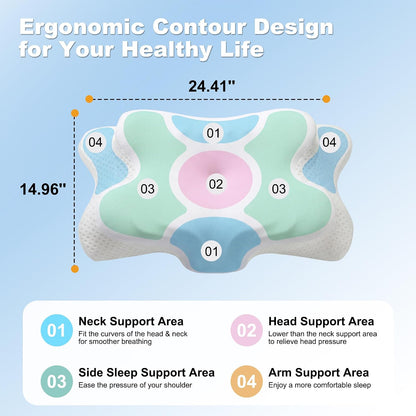 VYLEE Cervical Neck Pillow for Pain Relief, Ergonomic Memory Foam Pillow for Neck Support, Cooling Contour Orthopedic Pillow for Side, Back & Stomach Sleepers | Ergonomic contour pillow supports proper neck alignment for side, back & stomach sleepers