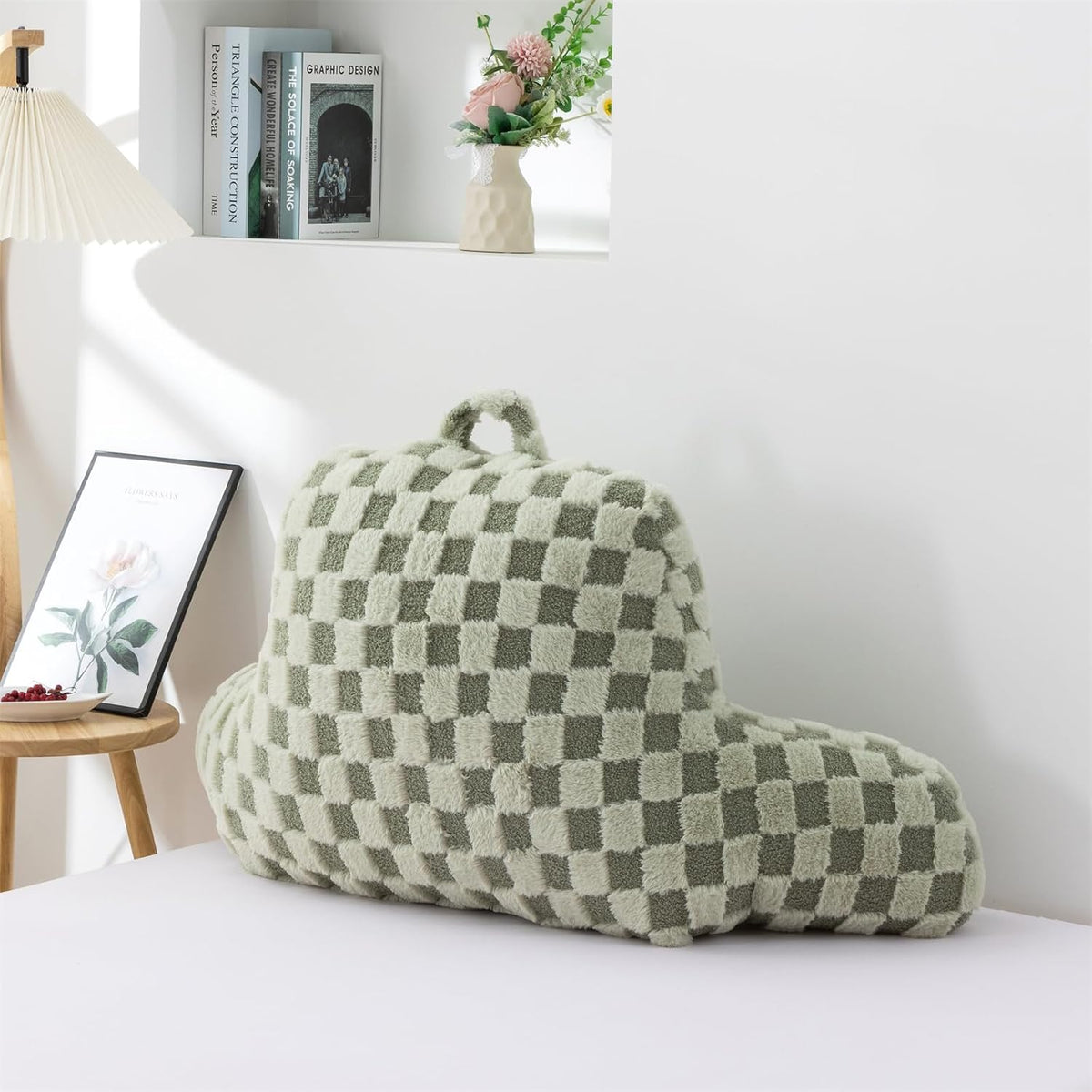 Aimuan Reading Pillow Checkered Bed Rest Wedge Backrest Checkerboard Pillow with Arms Back Support for Sitting Up in Bed Cushion Incline Rest Sleeping Snoring Pillow (Beige,Large)