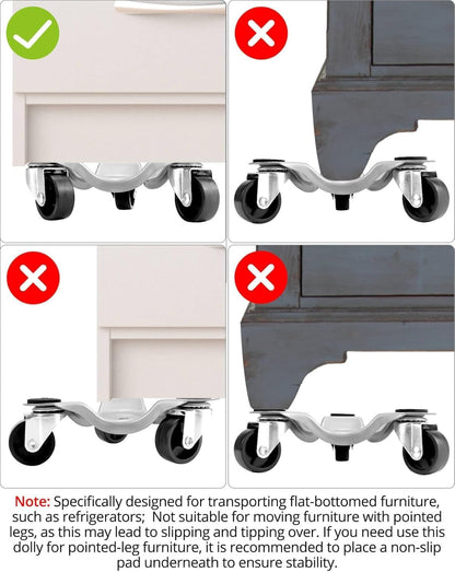 QWORK 4 pcs 6" Steel Tri-Dolly, 200 lbs Load Capacity, for Moving Furniture & Appliances, Swivel Caster Easy Tool