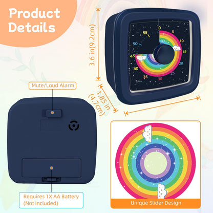 Visual Timer for Kids 60 Minute Countdown Clock – Silent Cube Timer with Rainbow Cloud Design, Plastic Kids Visual Timer, Toddler Timers for Classroom Home Kitchen Study Tools, Green