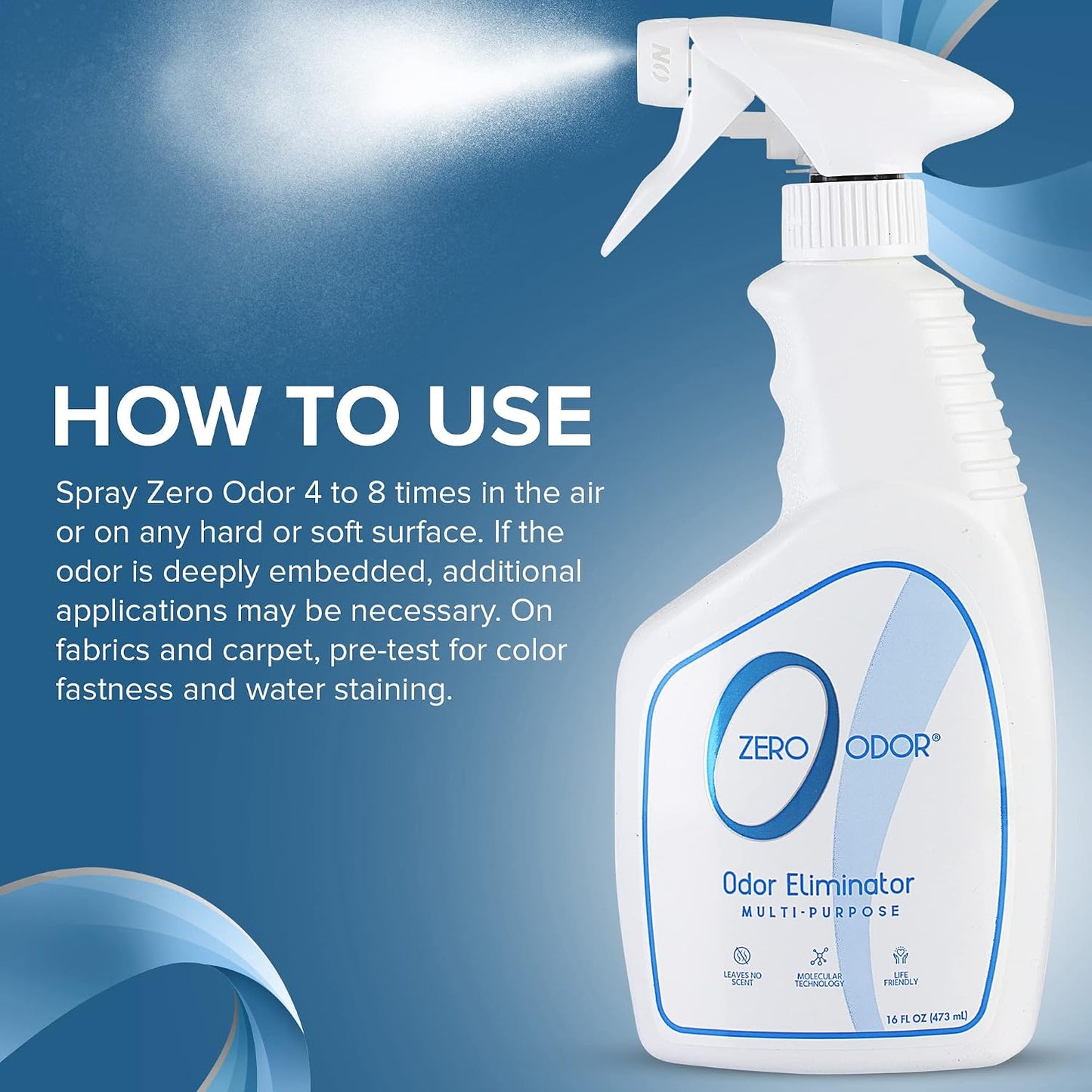 Zero Odor Multi-Purpose Odor Eliminator, Fabric & Room Deodorizer, 16 oz | Odor Eliminator Spray for Closet, Bathroom, Basement, Trash & Upholstery, Air and Surface use
