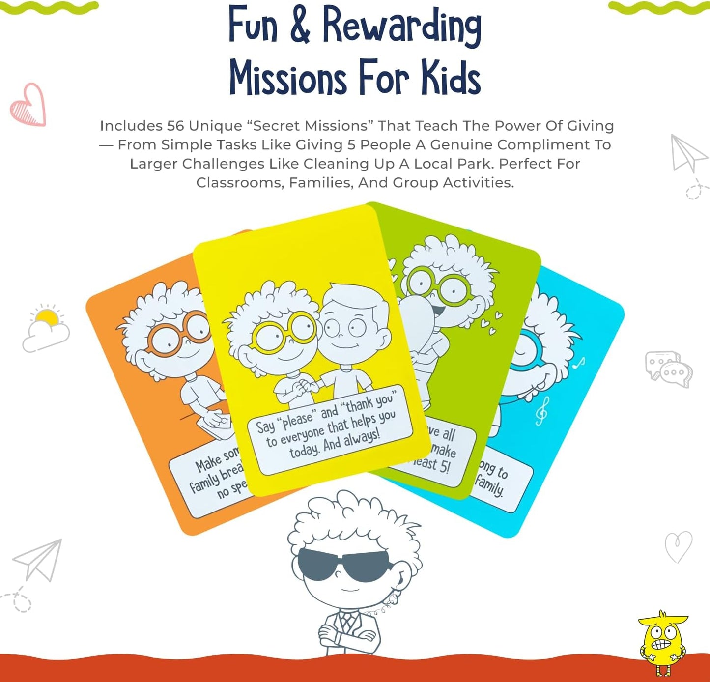 Kindness Mission Cards for Kids | 56 Secret Missions to Build Empathy, Compassion & Social Skills | Fun Screen-Free Activity Game for Families & Classrooms | Ages 4+ | SEL Learning Cards