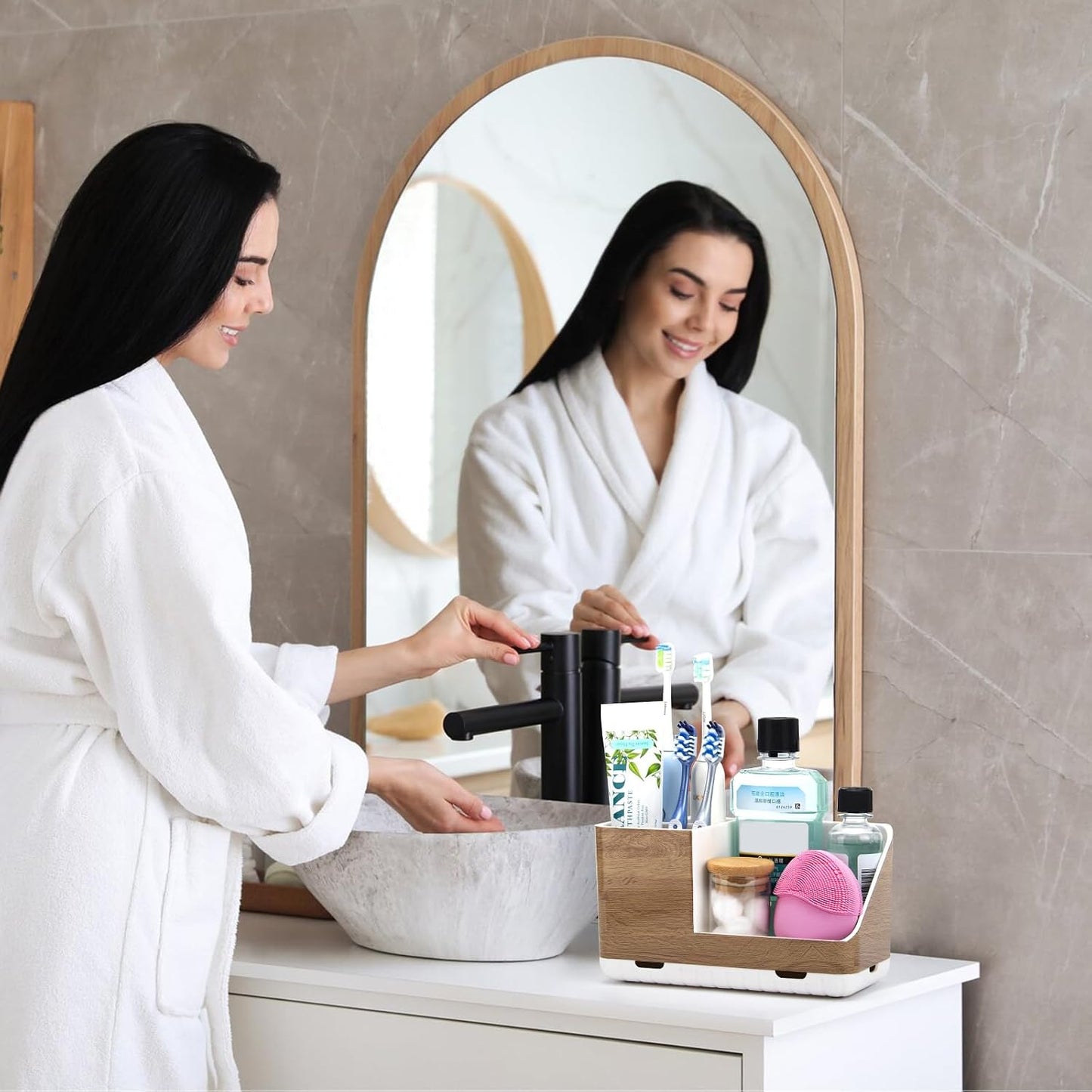 Toothbrush Holders for Bathroom Counter Organizer and Storage (White) | Easy To Clean, Drainage, Non-Slip, Detachable, Kids Electric Toothbrush and Toothpaste Holder for Bathroom