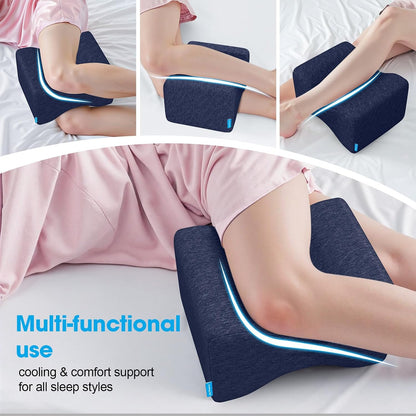 Knee Pillow for Side Sleepers, Leg Pillow with Cooling Gel, Grey/Large | Memory Foam Elevation Pillow for Spine Aligning, Sciatica, Back, Hip, Knee, Ankle Pain