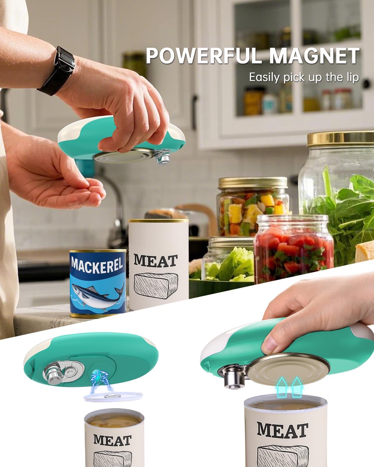 CIRCLE JOY Electric Can Opener, One-Touch Automatic Can Opening with Smooth Edges, Food Safety Handheld Battery-Operated Can Opener for Kitchen and Seniors, Blue