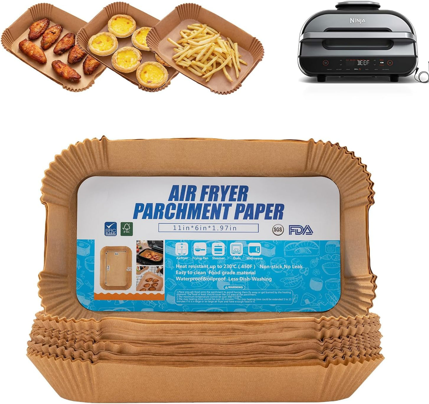 Ecfvtp Air Fryer Disposable Paper Liner, 100PCS Food Grade Parchment Liners for Ninja DZ201, Air Fryer Accessories Baking Paper (9 * 6,Thicken Natural)