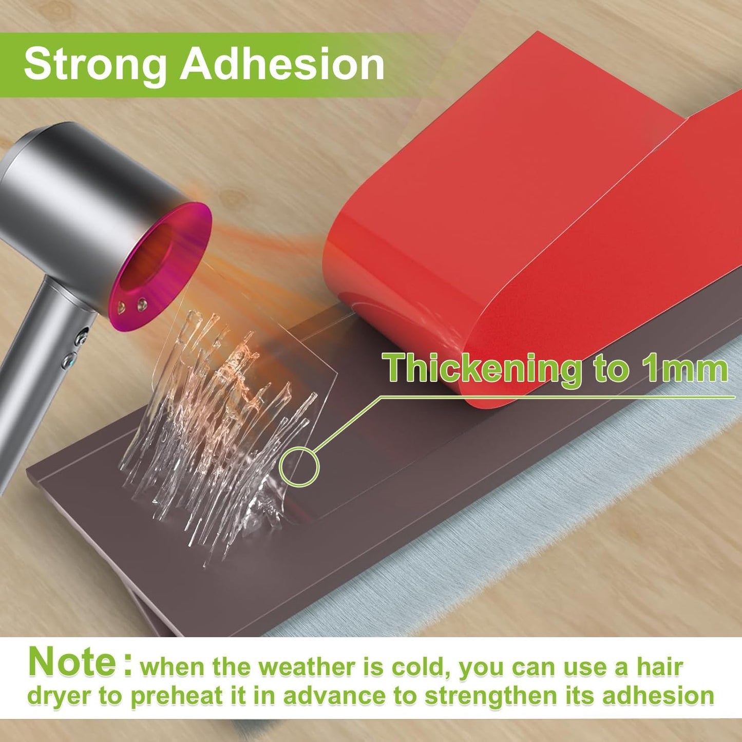 2 PCS Door Brush Bottom Sweep, Draft Stopper 2" W x 39" L, Black | No Residue, Strong Adhesive Self Adhesive Door Sweep for Bottom, Bottom Seal Strip for Dust/Noise/Hot or Cold Air Insulation