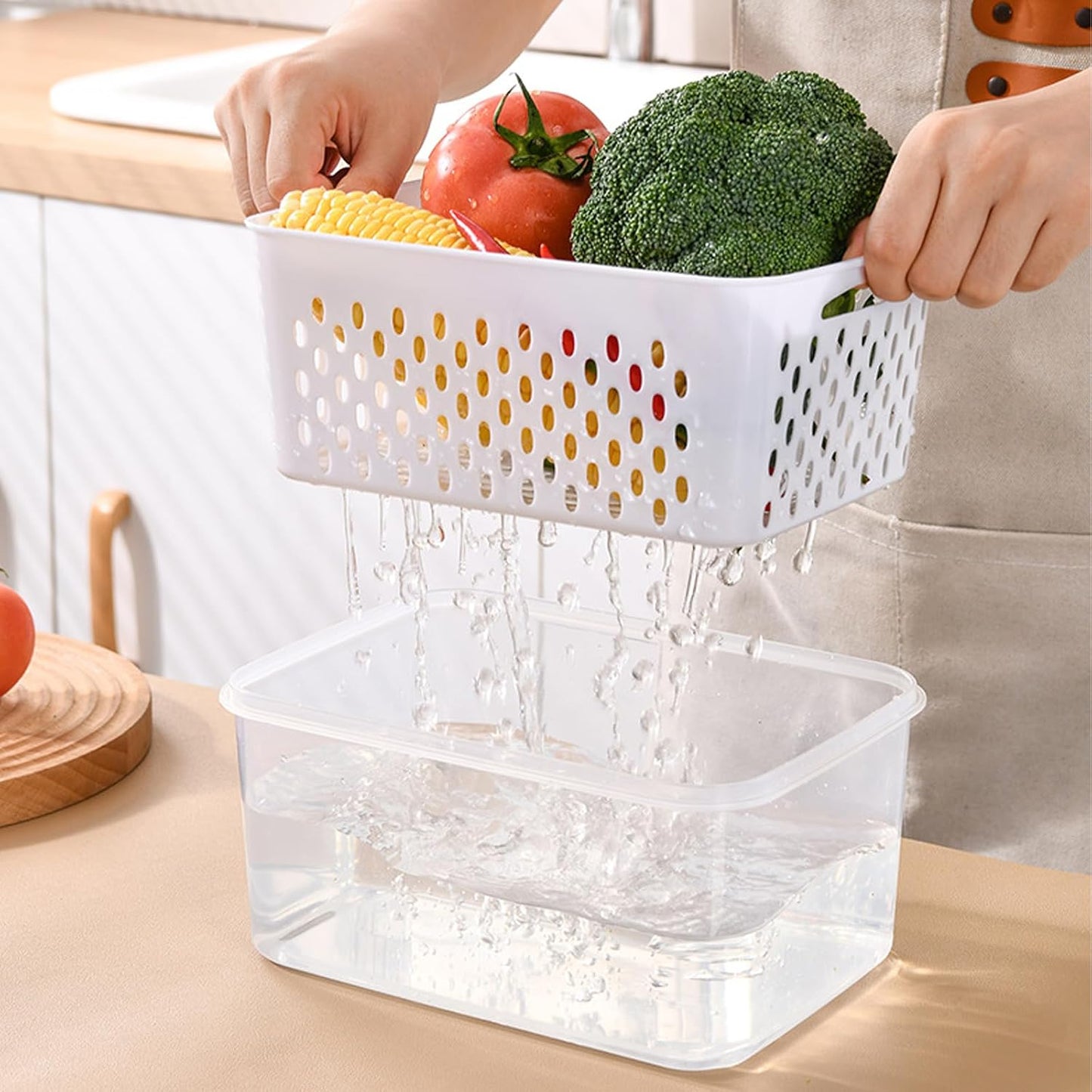 3 PCS Fruit Storage Containers for Fridge with Removable Colander | Berry Produce Storage Containers for Fridge with Strainer Lid Leakproof Containers Keep Fruits Vegetables Berry Fresh longer