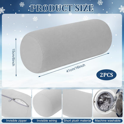 Newwiee 2 Pcs Cooling Cervical Neck Roll Pillow Cover with Zipper (Pillow Case Only) 16 x 6 Inch Round Neck Roll Pillowcover Breathable Cylinder Soft Bolster Pillowcase for Cylindrical Cushion, Gray