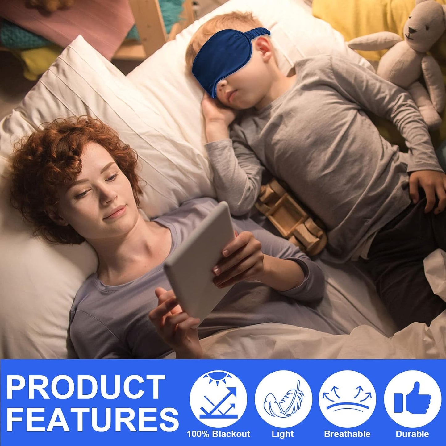 IEKEODI 2 Pack Sleep Masks, Blackout Eye Masks for Sleeping, (Black+Purple) | Silky Soft Comfort, Light Blocking Blindfold Design, Gentle Elastic Fit, Smooth Skin Feel, Travel and Nap Ready