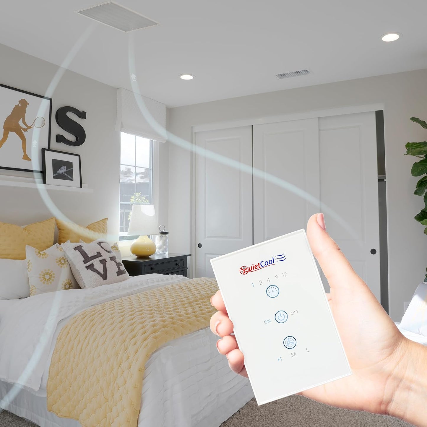 Quietcool QC CL-2250 RF Classic Advanced Whole House Fan with Wireless Control - Up to 2465 CFM - Two Speed - Covers up to 1,233 SQFT - 10 Year Warranty - Removable Grille