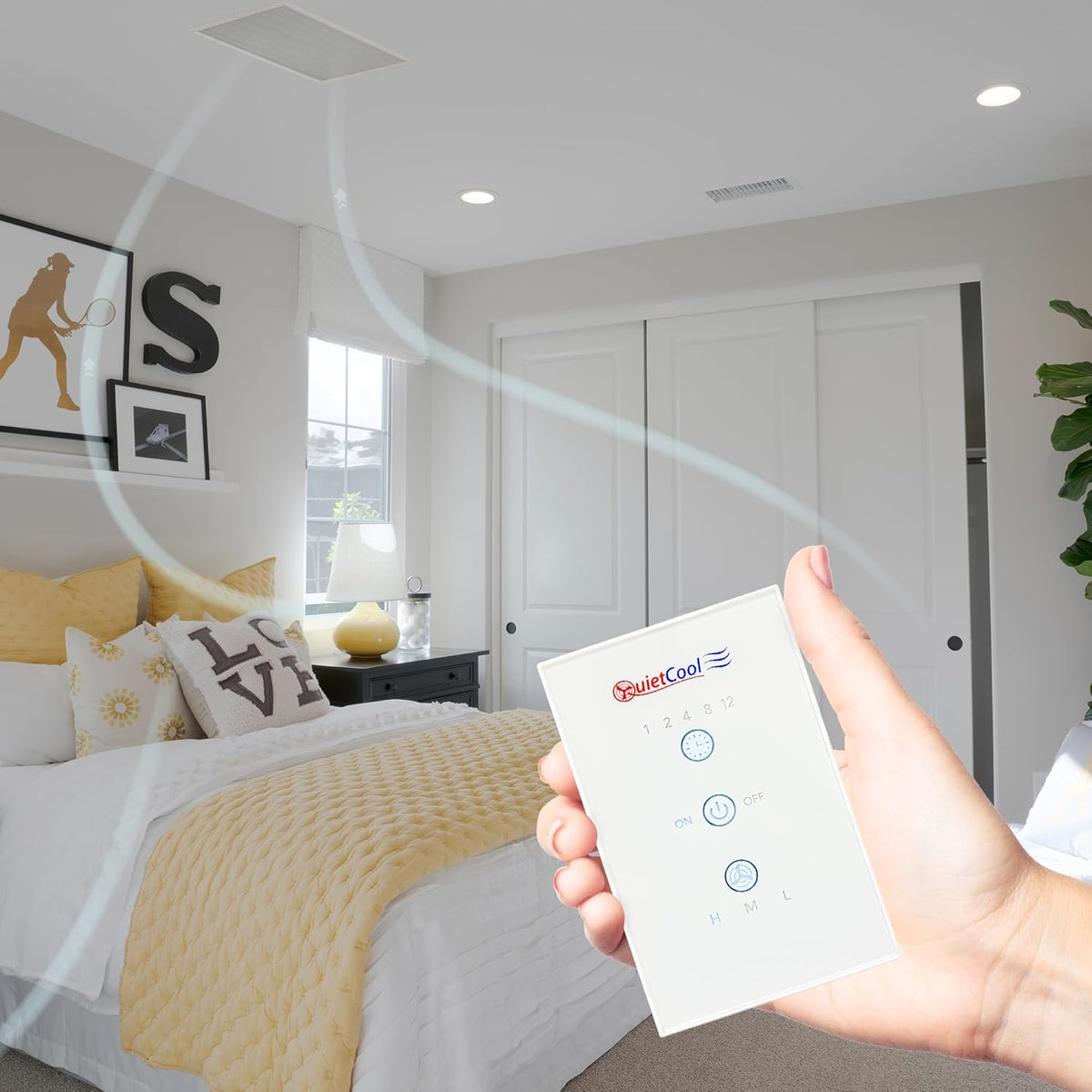 Quietcool QC CL-2250 RF Classic Advanced Whole House Fan with Wireless Control - Up to 2465 CFM - Two Speed - Covers up to 1,233 SQFT - 10 Year Warranty - Removable Grille