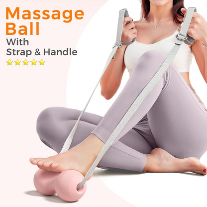 VICSKY Peanut Massage Ball with Handles & Pull Strap - Dual Trigger Point Therapy for Feet, Legs, Neck, Muscle Pain Relief, Myofascial Roller with Adjustable Strap (Pink)