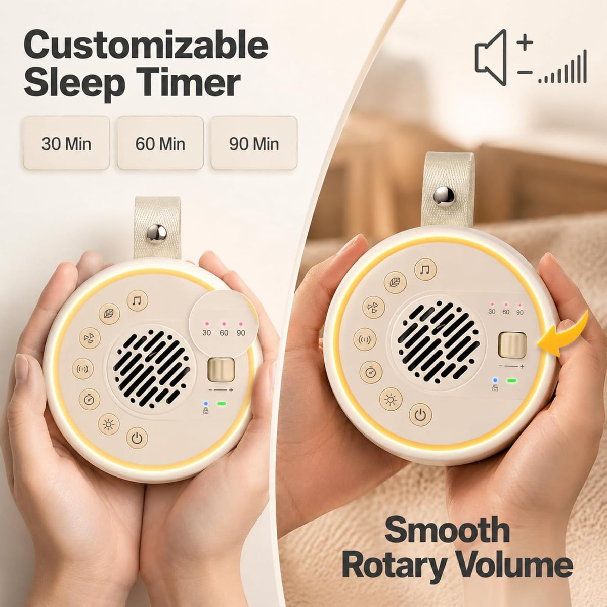 White Noise Machine, Portable Sound Machine with TWS Stereo Pairing, 22 Hi-Fi Soothing Sounds for Sleeping Adults & Family, 10H Battery Life, Travel Noise Machine with Safety Lock & Night Light