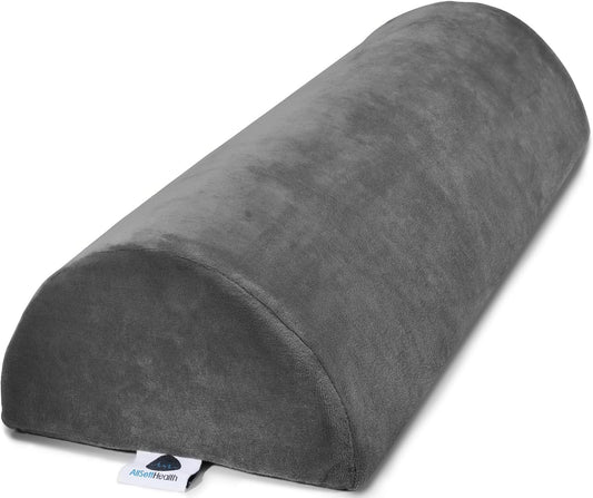 AllSett Health Large Half Moon Bolster Pillow for Legs, Knees, Lower Back and Head, Lumbar Support Pillow for Bed, Sleeping | Semi Roll for Ankle and Foot Comfort - Machine Washable Cover, White