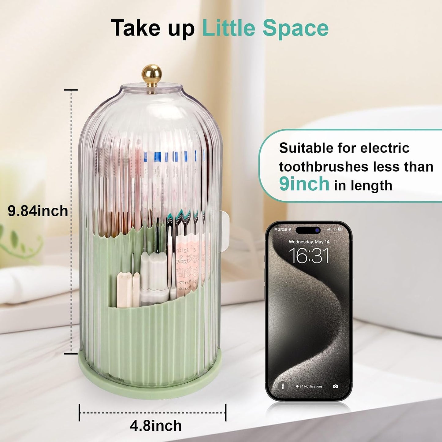 QIYVLOS Toothbrush Holders with Sliding Lid, Rotating 3 Slots Bathroom Organizer Countertop, Tooth Brush Toothpaste Holder Bathroom Counter Stand Sink Organizer Caddy for Vanity Makeup Brushes Holder