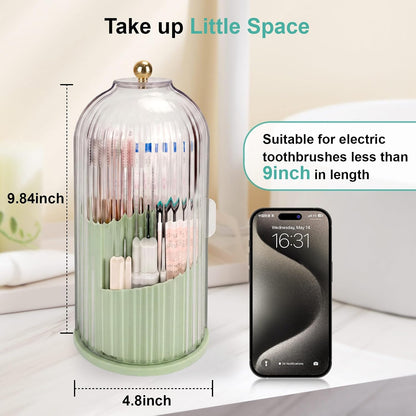 QIYVLOS Toothbrush Holders with Sliding Lid, Rotating 3 Slots Bathroom Organizer Countertop, Tooth Brush Toothpaste Holder Bathroom Counter Stand Sink Organizer Caddy for Vanity Makeup Brushes Holder