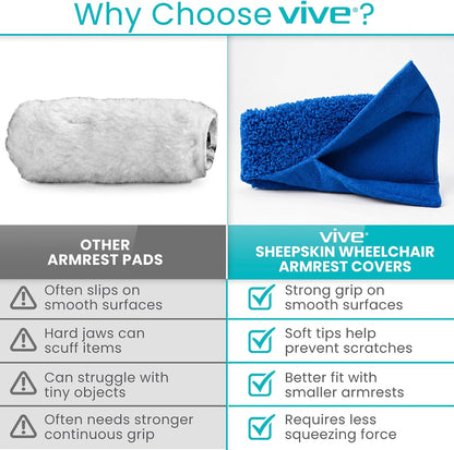 Vive Wheelchair Armrest Pads (2 PCS) - Memory Foam Sheepskin Cushion