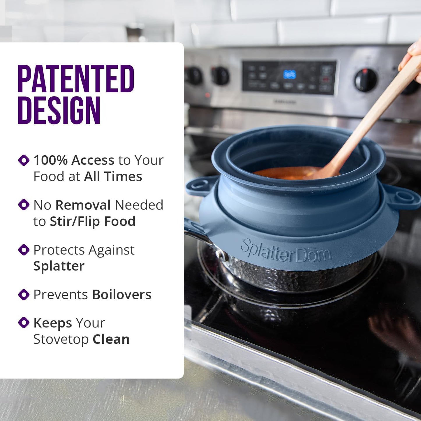 L.I.Q. Silicone Splatter Guard, Durable SplatterDom, Blue Steel, Large | 10 and 12 Inch Pots, 10'' Lid, Food and Oil Splash Guard for Cooking, Easy to Clean and Store, BPA-Free, Microwave Safe