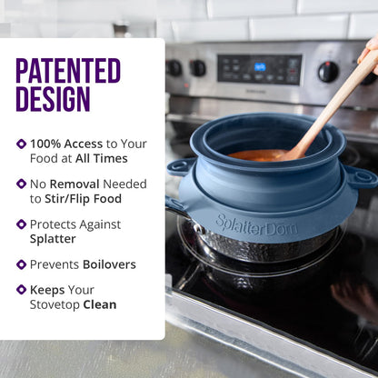 L.I.Q. Silicone Splatter Guard, Durable SplatterDom, Blue Steel, Large | 10 and 12 Inch Pots, 10'' Lid, Food and Oil Splash Guard for Cooking, Easy to Clean and Store, BPA-Free, Microwave Safe