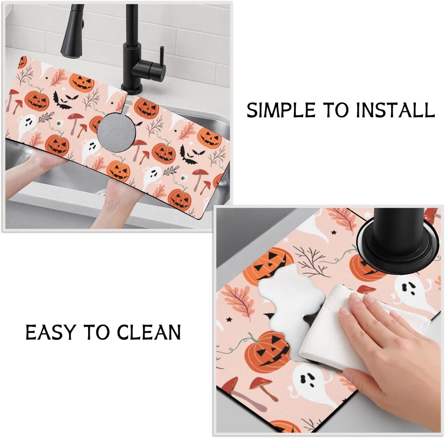 Light Brown White Checkered Kitchen Sink Splash Guard Faucet Mat,Faucet Non-Slip Absorbent Mat,Farmhouse Sink Splash Guard Behind Faucet for Kitchen Bathroom, 15"x5.5"