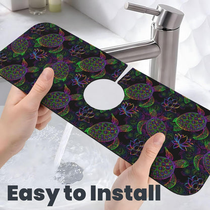 Aquamarine Blue Mexican Tiles Faucet Splash Guard Mat for Kitchen Sink 15x5.5" - Colors B
