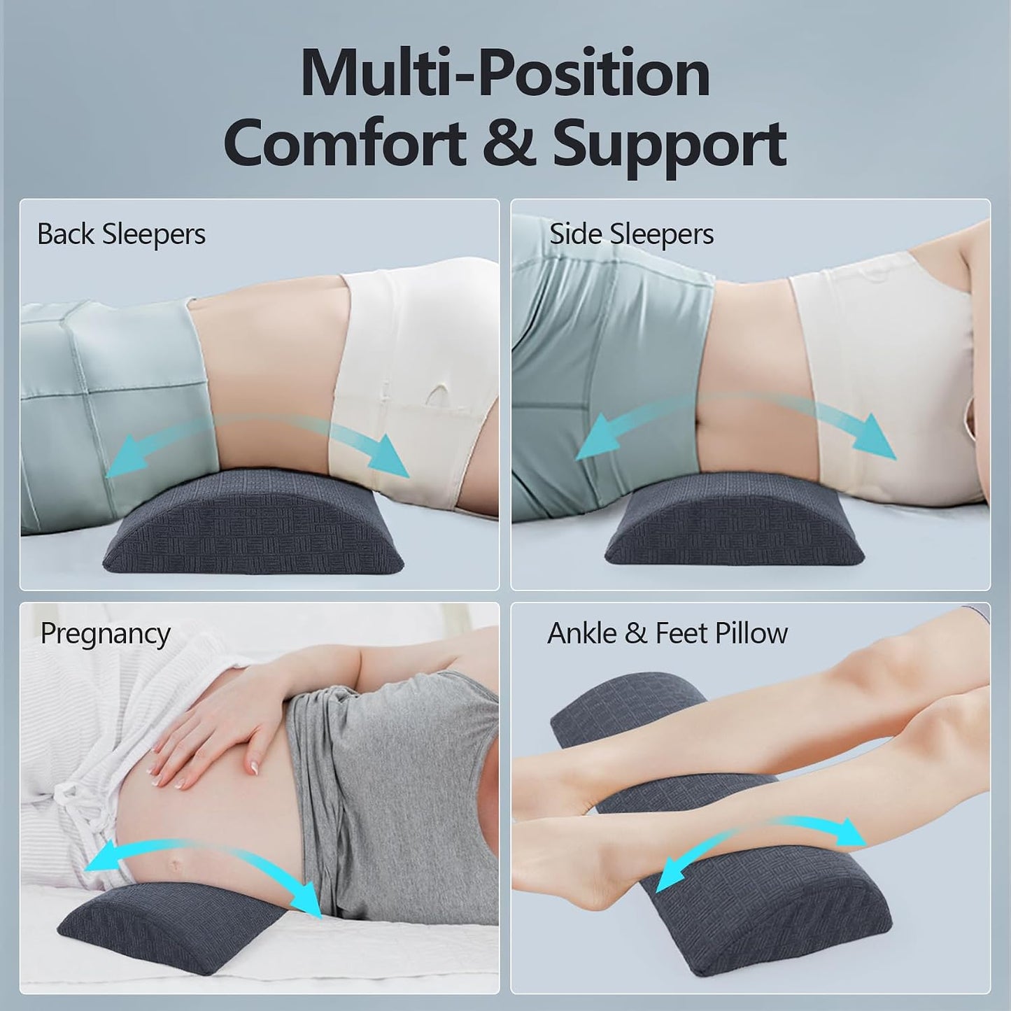 Cozyhealth - 2.95" H*18.7" L - Soft Small Lumbar Pillow for Sleeping, Memory Foam Back Lumbar Support Cushion for Lower Back Pain Relief Bed Waist Sleep Support Pillow for Side, Back (White, Small)