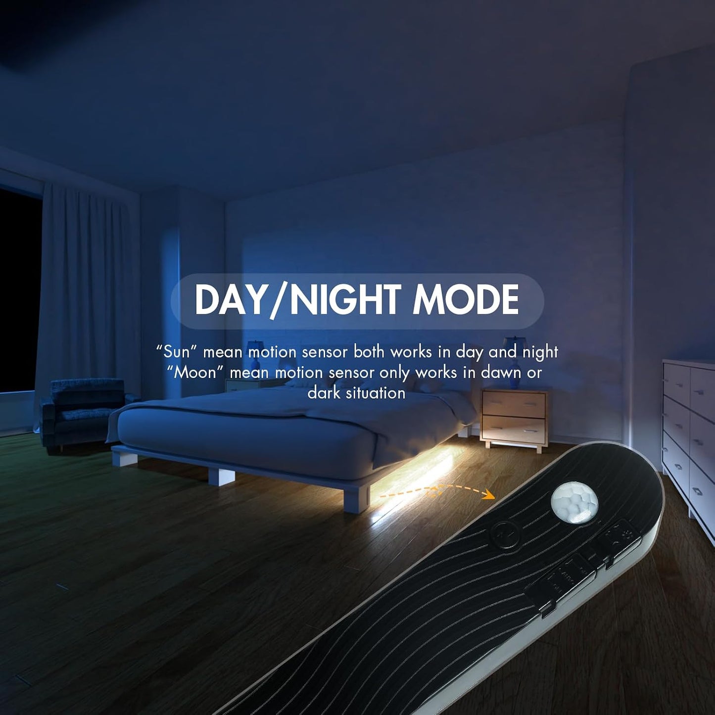Sensky Motion Activated Strip Lights Rechargeable Motion Sensor LED Strip Light Dimmable Strip Lighting for Wardrobe, Cabinet, Pantry, Closet (2M Black, Cool White)