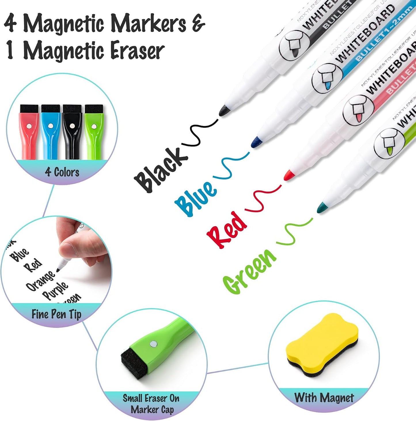 2-Pack Magnetic Dry Erase Board Sheet for Refrigerator, 12"x8" Erasable Fridge Whiteboard with 4 Markers & 1 Eraser, Small Flexible Magnet Blank Notepad for Home Kitchen Organizer Planner to-do List