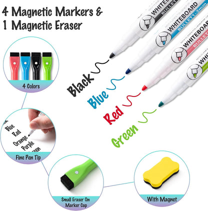 2-Pack Magnetic Dry Erase Board Sheet for Refrigerator, 12"x8" Erasable Fridge Whiteboard with 4 Markers & 1 Eraser, Small Flexible Magnet Blank Notepad for Home Kitchen Organizer Planner to-do List